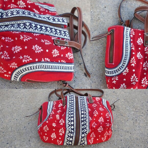 Tommy Hilfiger Boho Red Blue Tan Patterned Hobo Bag Expandable - Picture 4 of 8